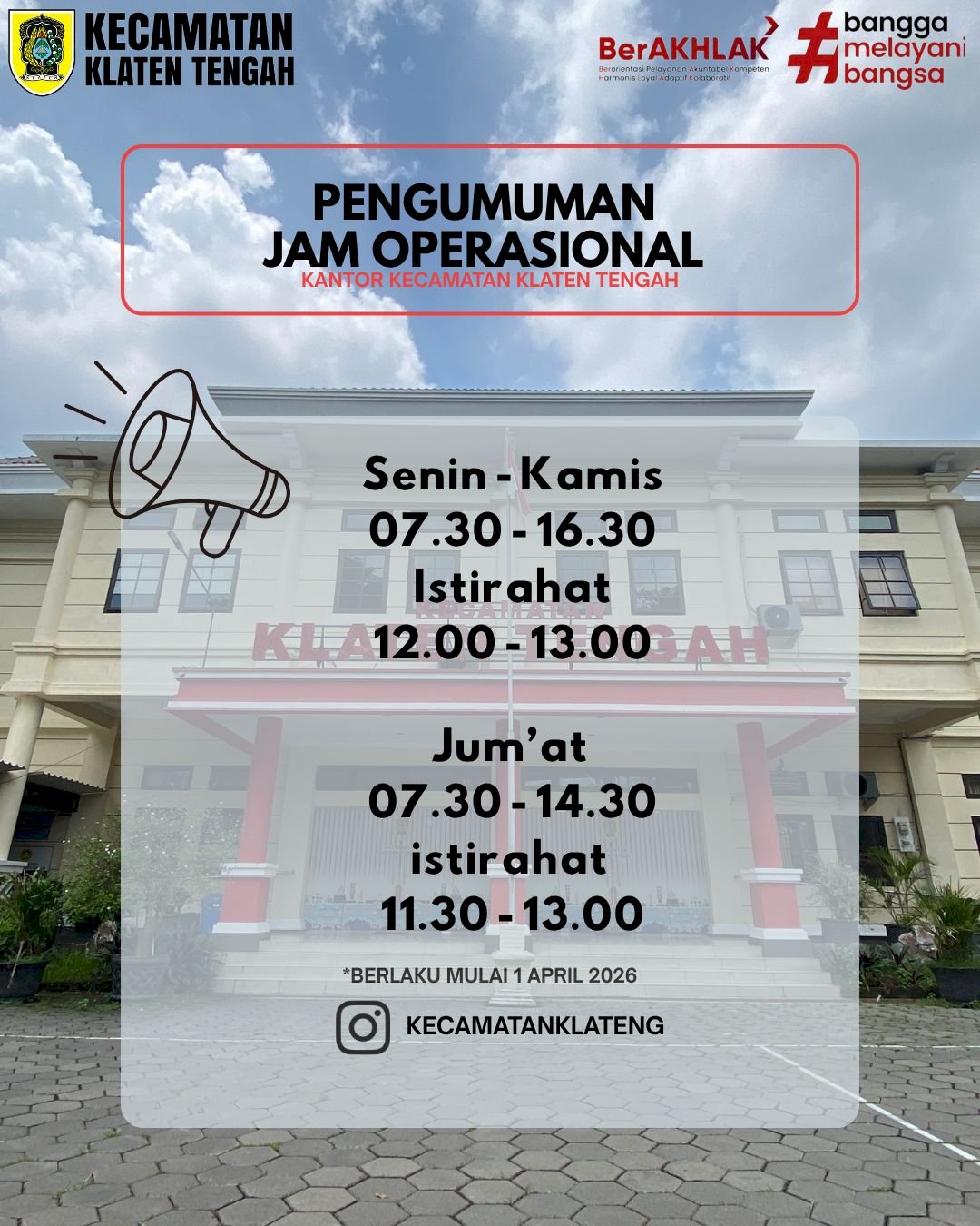 Perubahan jam kerja Kecamatan Klaten Tengah